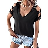 Remidoo Cold Shoulder Tops for Women V Neck Sexy Tops Short Sleeve Tie Dye Shirt Concert Outfits