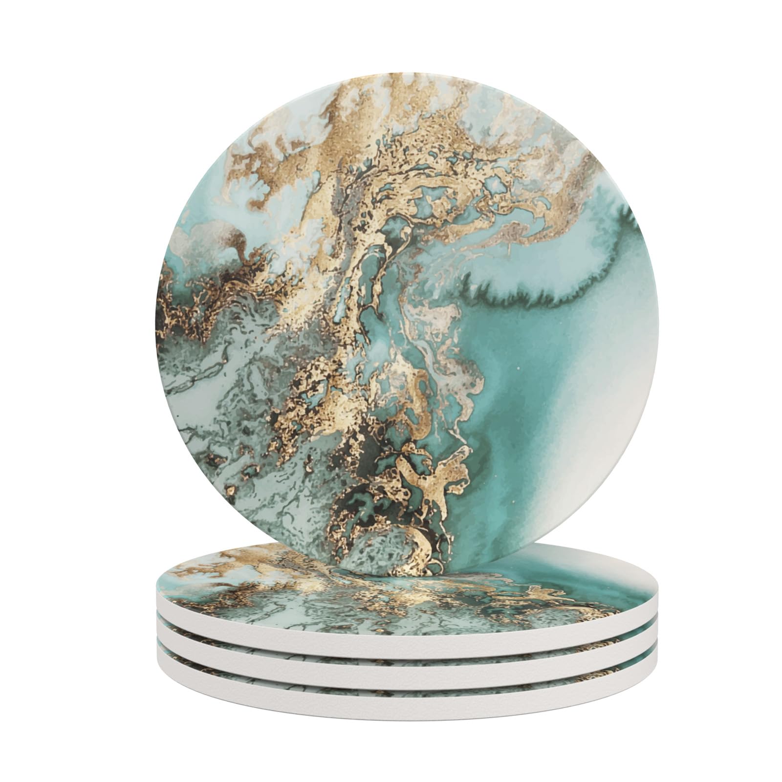 Haocoo Round Drink Coasters set of 4 - Absorbent Stone Coaster Set with Cork Base and Ceramic Stone, Decorative Cup Coasters for Kinds of Mugs and Cups…(Blue Marble)