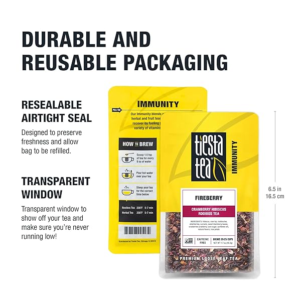 TIESTA TEA – CRANBERRY HIBISCUS ROOIBOS TEA, FIREBERRY, LOOSE LEAF, HERBAL BLEND WITH HIBISCUS, CRANBERRY, CURRANTS & ROOIBOS, ENJOY HOT OR ICED, 1.7OZ RESEALABLE POUCH, 25 CUPS