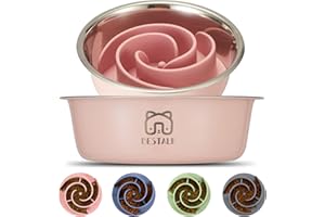 2-in-1 Metal Slow Feeder Dog Bowl, Bestalk Stainless Steel Dog Bowls with Silicone Slow Feeder Insert, Food Grade 304 Water Food Bowl with Anti-Slip Base for Small, Medium, Large Dogs