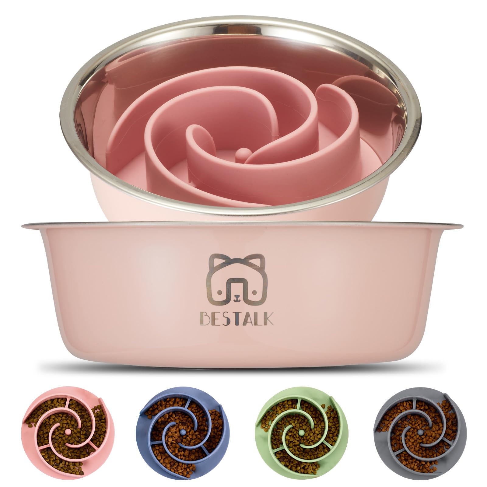 Photo 1 of 2-in-1 Metal Slow Feeder Dog Bowl, Bestalk Stainless Steel Dog Bowls with Silicone Slow Feeder Insert, Food Grade 304 Water Food Bowl with Anti-Slip Base for Small Dogs