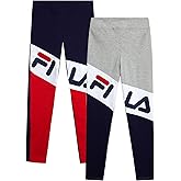 Fila Girls Leggings - 2 Pack Stretch Girls Athletic Leggings for Dance Running Workout Youth Kids Active Yoga Pants
