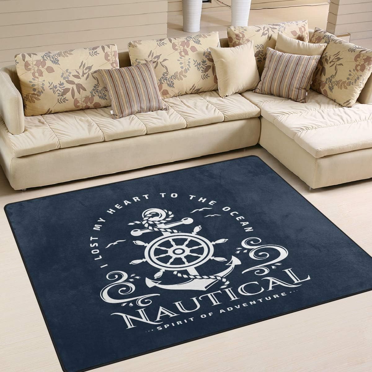 Area Rug 63x48 Inch Nautical Anchor Ship S Wheel Blue For Living Room Bedroom Amazon Co Uk Kitchen Home