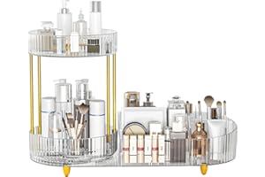 BEBORXUE ㅤ Beborxue Makeup Organizer Countertop for Vanity, 360 Rotating Cosmetic Skincare Perfume Organizers, Large Capacity Cosmetic Display Case for Dresser, Bathroom Countertop (Clear)