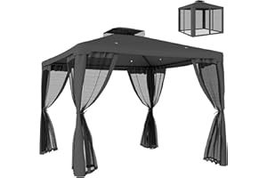 Outsunny 9.6' x 9.6' Patio Gazebo Outdoor Pavilion 2 Tire Roof Canopy Shelter Garden Event Party Tent Yard Sun Shade Steel Fr