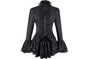 LIFPOIVAKE Women's Medieval Victorian Shirt Stand Collar Flare Sleeve Gothic Steampunk Court Shirt Top