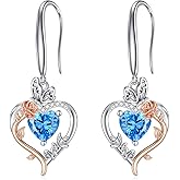 TOUPOP Rose Heart Birthstone Earrings 925 Sterling Silver Butterfly Earrings Love Jewelry for Women Anniversary Valentines Day Birthday Gifts for Her Girlfriend Wife Mom