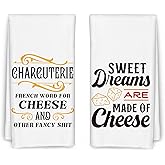 CIOJUNE Wine and Cheese Kitchen Towels Set of 2, Funny Dish Towels with Drying, Cheese Wine Lovers Gifts, Funny Kitchen Decor, Bar Towels for Home Bar Kitchen, 16x24 Inch