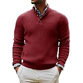 Runcati Mens Pullover Sweater Knitted Quarter Button Stand Collar Casual Thermal Henley Sweaters
