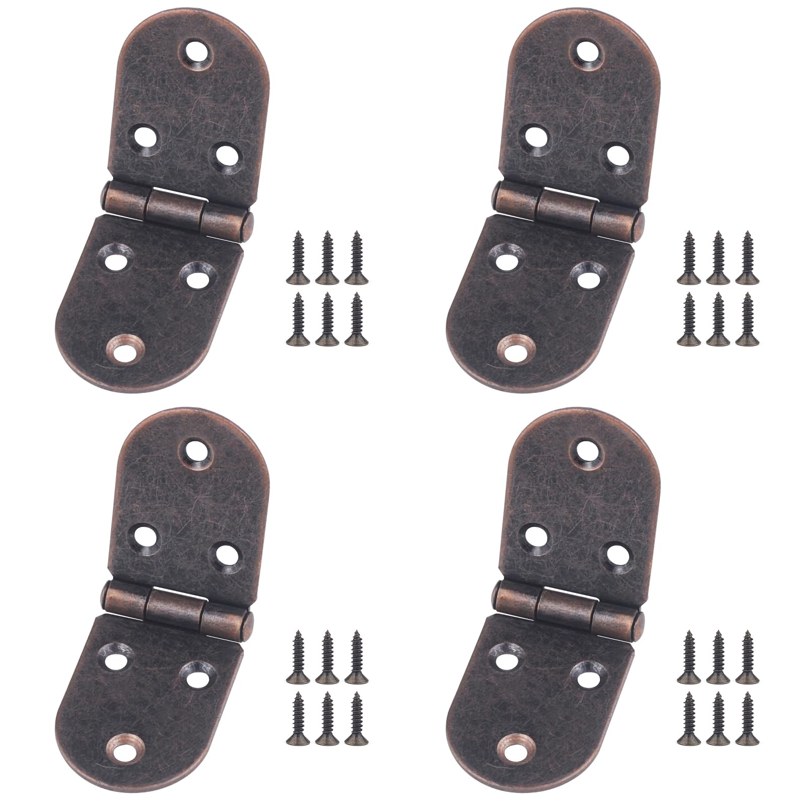JWNMLL Hinges, 4 PCS Folding Flip Hinges, Semicircle Hinge,Small Door Hinge with 26 Screws for Cabinet,Drawer,Closet,Wood Box-Red Bronze