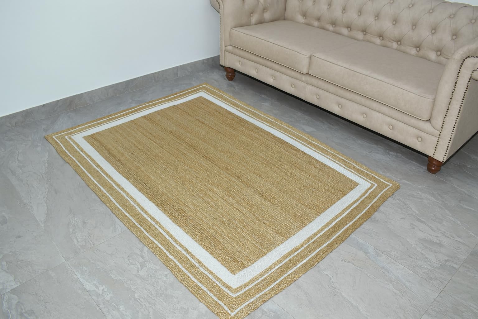 Ripaz Vogue -Jute Rug Natural with Off White Line Hand Braided Area Rug (60 x 90 cm Rectangle)