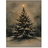 Heltrappe Christmas Tree Canvas Wall Art Moody Antique Evergreen Pine Tree Poster Vintage Winter Holiday Botanical Painting for Gallery Bedroom Wall Decor 12x16 inch Unframed