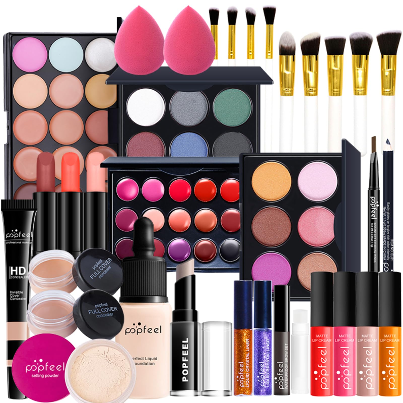 All in One Makeup Kit, Makeup Kit for Women Full Kit, Make Up Gift Set for Women, Makeup Essential Bundle Includes Foundation Eyeshadow Palette Concealer Lipstick Eyeliner Mascara Cosmetic Brush Set