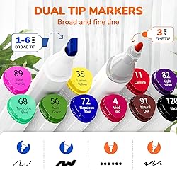 JoyCat Water Based 12 Colors Dual Tip Markers for
