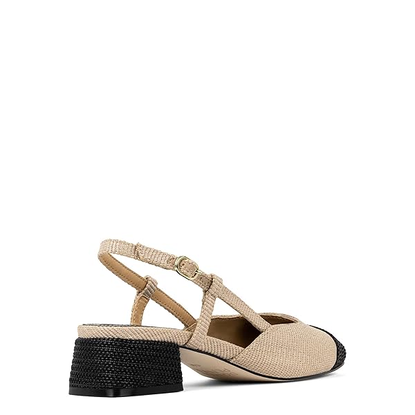 DONALD PLINER WOMENS REVAL RAFFIA, SAND/BLACK 6.5