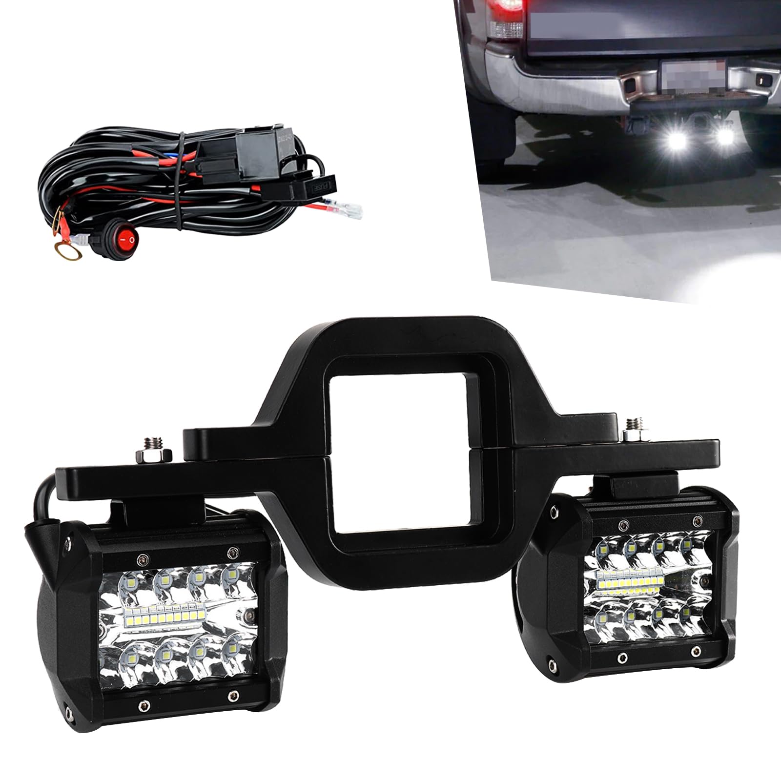Photo 1 of 4 Inch Hitch LED Work Lights with Harness & 2.5 Inch Tow Hitch Mount Bracket Holder & Wiring Harness - Off-Road Driving Light Bar for Truck, SUV, Pickup, Trailer