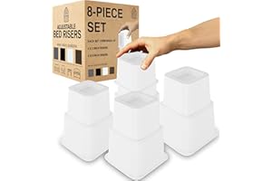 Home Intuition Heavy Duty Adjustable Bed Risers Furniture Riser 3, 5 or 8-Inch, 4 Pack, 8-Piece Set (White)
