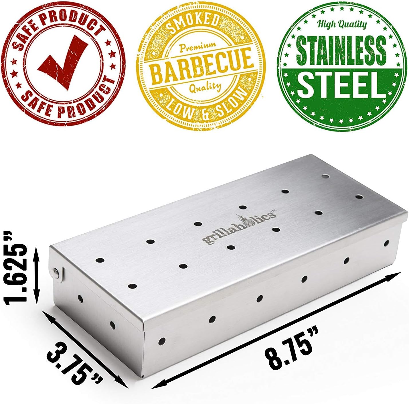 Grillaholics Smoker Box, Top Meat Smokers Box in Barbecue Grilling Accessories, Add Smokey BBQ Flavor on Gas Grill or Charcoal Grills with This Stainless Steel Wood Chip Smoker Box: Garden & Outdoor