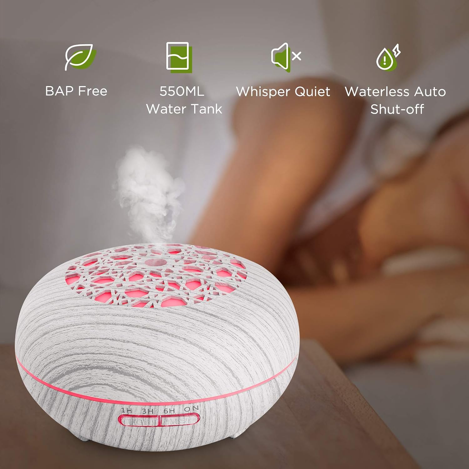 WD&CD 550ML Essential Oil Diffusers Ultrasonic Aroma Diffuser Humidifier Cool Mist with Remote Control, Waterless Auto-off - Image 3