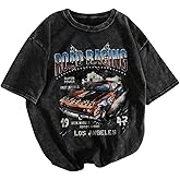 VIPWOLF Men's Graphic Oversized Short Sleeve Tee Shirt Y2K Vintage Cool Acid Wash Streetwear T-Shirts