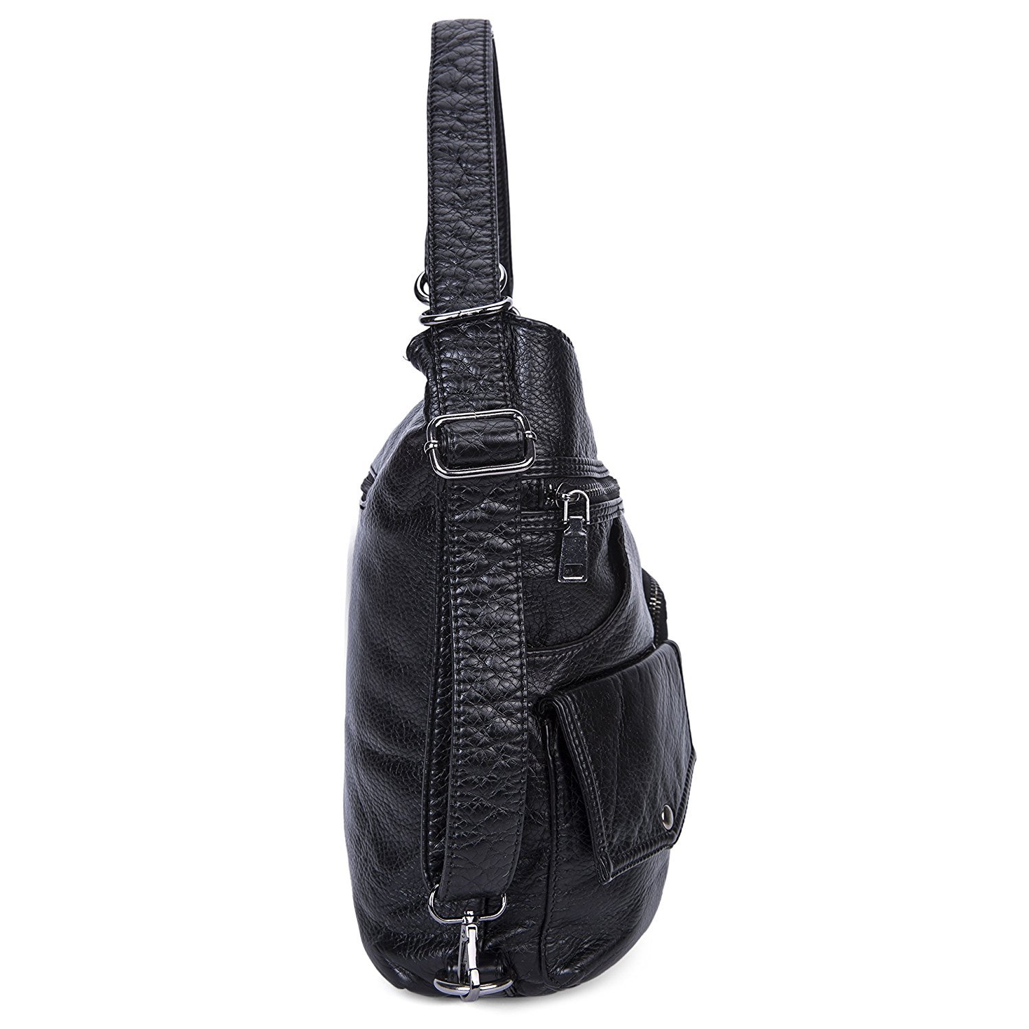 Bolsos de hombro Impermeable Mochila para mujeres Cuero PU suave lavado Bandolera Vintage Señoras-Negro2