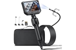 KINPTHY Endoscope Camera with Light, Two-Way Articulating Borescope, 1080P HD Handheld Boroscope with 8 Adjustable LED Lights, IP67 Waterproof Automotive Borescope, Semi-Rigid Snake Inspection Camera(4.3")