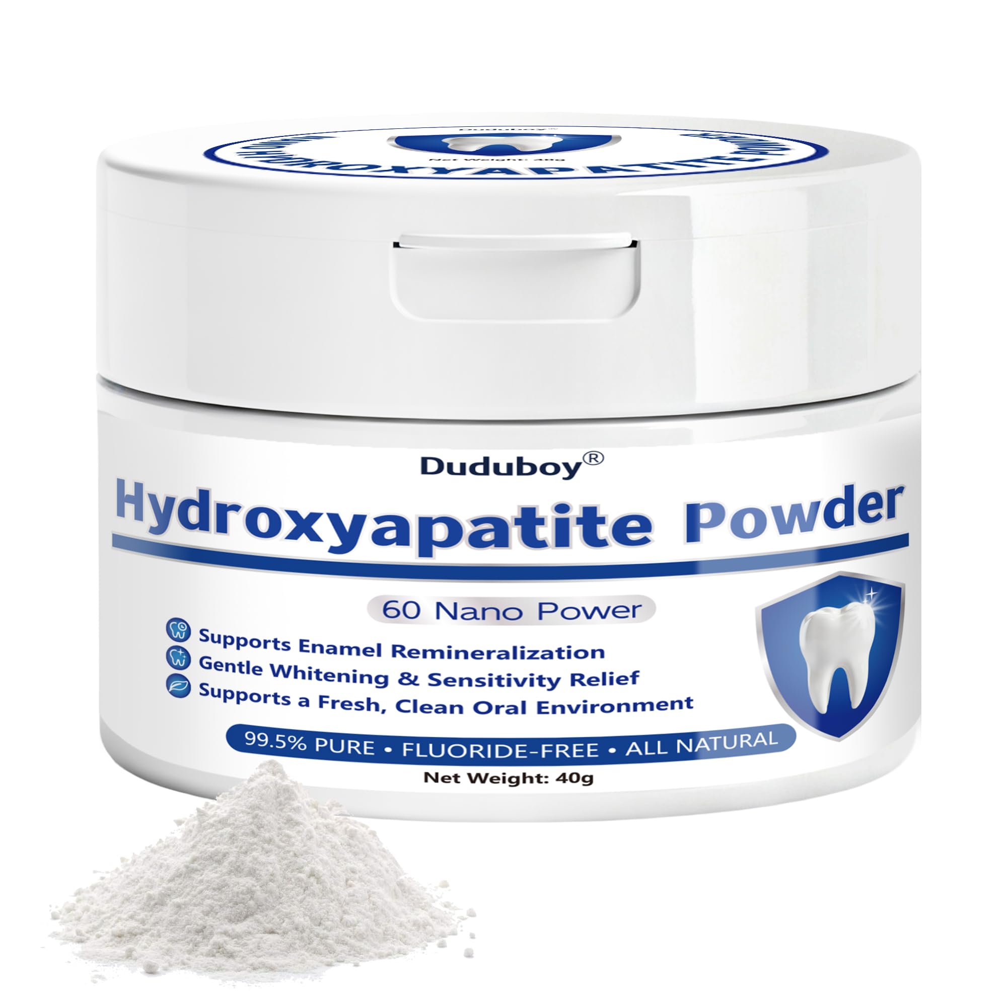 Photo 1 of 100% Pure Nano Hydroxyapatite Powder for DIY Toothpaste, Hydroxyapatite Powder for Enamel Remineralization Support, Sensitivity Comfort, Natural Whitening & Cavity Defense, Fluoride-Free, Net Wt 40g