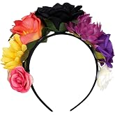 Nydotd Mexican Rose Flower Crown Headband, Day of The Dead Floral Rose Crown Headband Headpiece for Halloween Costume Party