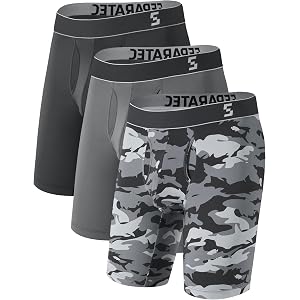 Separatec Dual Pouch Mens Underwear 9 Inch Long Leg Boxer Briefs 3 Pack | Moisture Wicking Cooling Nylon Athletic Underwear M