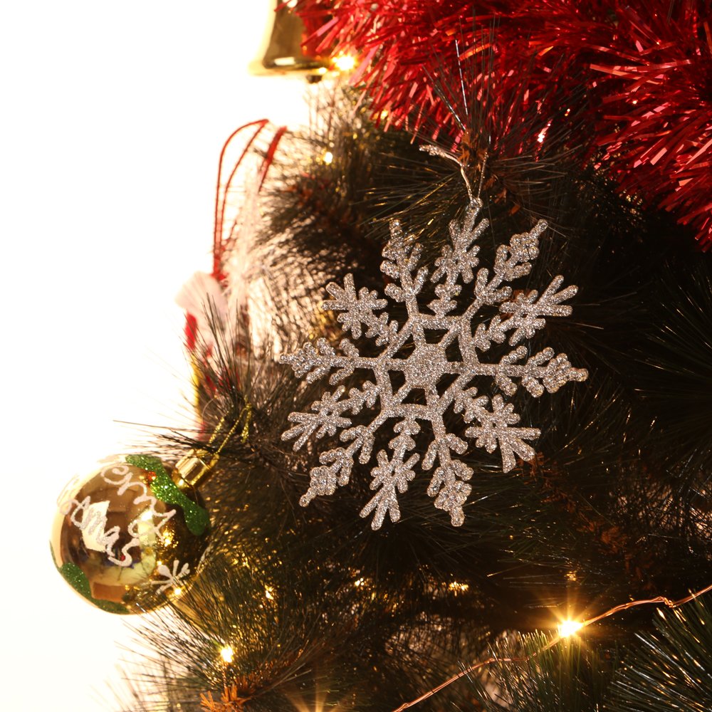 Zogin Glittery Snowflake Christmas Xmas Tree Hanging Decoration Ornaments, Pack of 12pcs (Sliver)