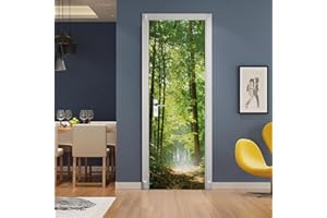 A.Monamour 3D Door Stickers for Interior Doors Early Morning Forest Nature Scenery Vinyl Waterproof Self Adhesive Door Mural 