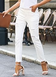 EVALESS White Womens Jeans Stretchy Boyfriend