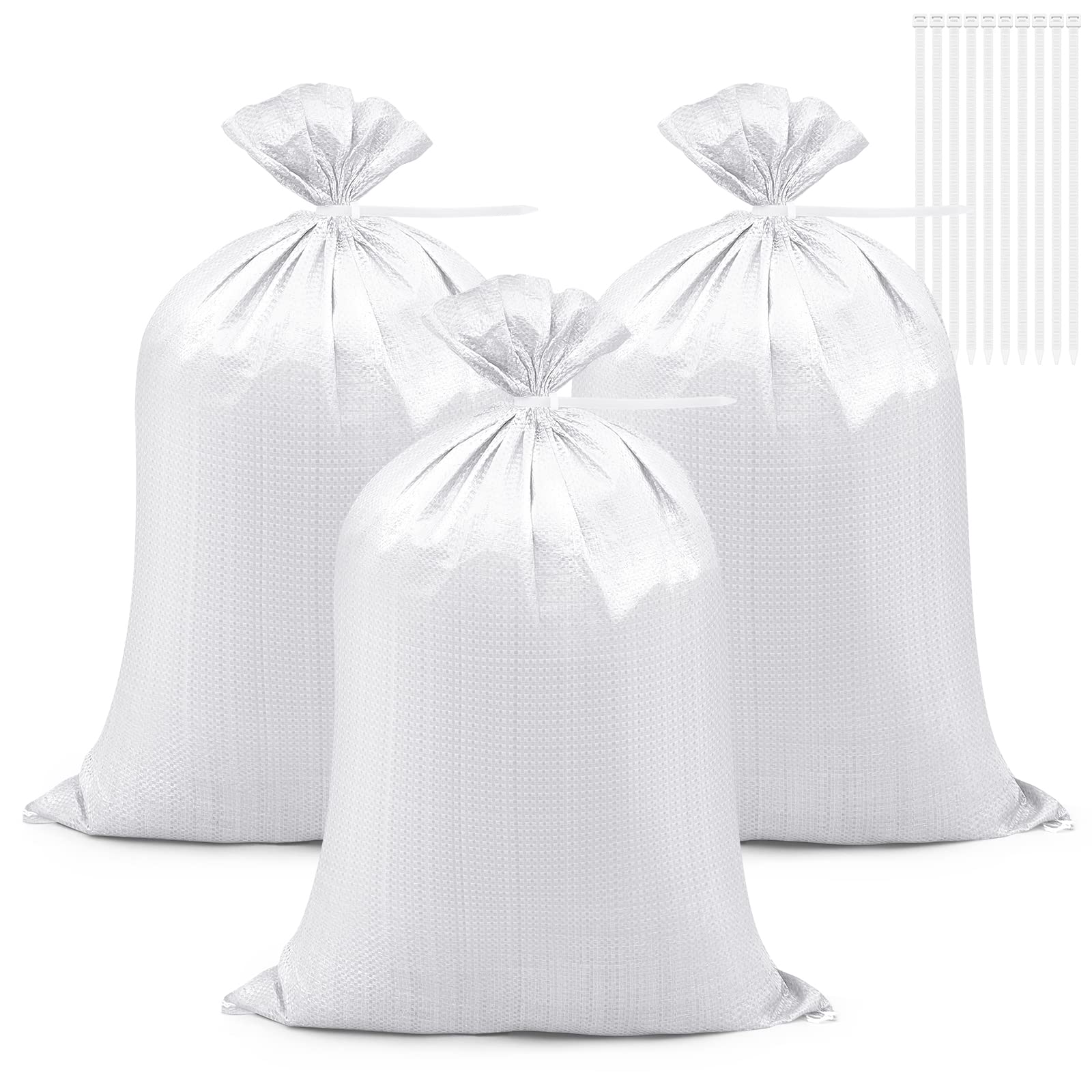 20 Pcs Sandbags for Flooding Heavy Duty Woven Gravel Bags Sandbags and 20 Pieces Ties Soil, Builders for Garden Rubbish Flood(White)