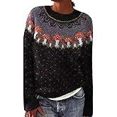 LIZALIG Women's Fair Isle Knit Pullover Sweater Oversized Casual Loose Crewneck Vintage Striped Long Sleeve Jumper Tops