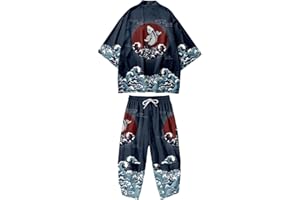 DOSLAVIDA Men's Japanese Kimono Jacket Set Stylish Open Front Coat With Shorts Chinese Style Printed Cardigan Suit
