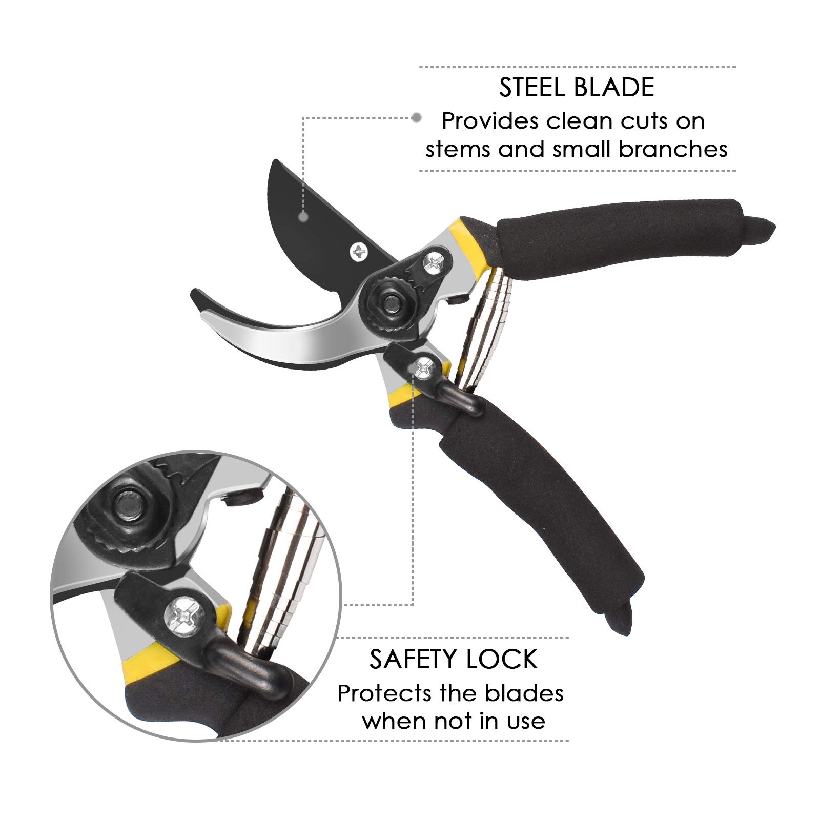 KORAM Bypass Pruning Shears Heavy Duty Hand Pruner with Garden Gloves - Ergonomic Handles Stainless, Steel Blades Garden Shears for Branch, Hedge, Shrub & Bush