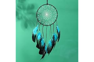 VIBILIA Dream Catchers with Black and Turquoise Feathers, Handmade Boho Traditional Circular Net Dreamcatcher Wall Hanging Decor for Bedroom Dorm Home Ornaments Craft Gift