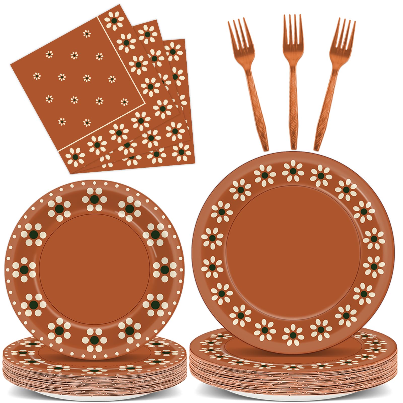 Photo 1 of 100 Pcs Platos De Barro Mexicanos Mexican Party Plates and Napkin Set Mexican Fiesta Birthday Decoration Supplies Tableware Terracotta Flower Clay Pottery Party Favor for Birthday Decoration Serves 25