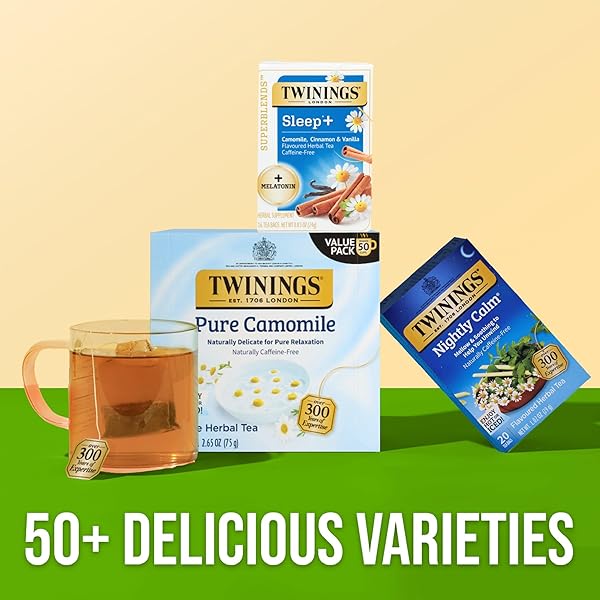 TWININGS SUPERBLENDS SLEEP+ HERBAL TEA WITH 1MG MELATONIN, CAMOMILE, CINNAMON & VANILLA, NATURALLY CAFFEINE-FREE, 16 COUNT (PACK OF 6), 96 TEABAGS