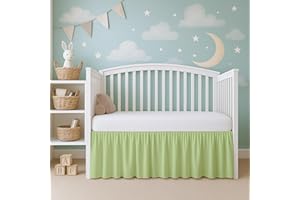 Cottington Lane Sage Infrant Crib Bed Skirt Dust Ruffle with Split Corner, 100% Natural Cotton Nursery Crib Toddler Bedding Skirt for Baby Girls or Boy, Fits Standard Cribs 28" x 52" with 14" Drop