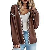 Dokotoo Womens Oversized Cardigan Sweaters Casual Coats Long Sleeve Button Front Stripes Trim Fall Outfits
