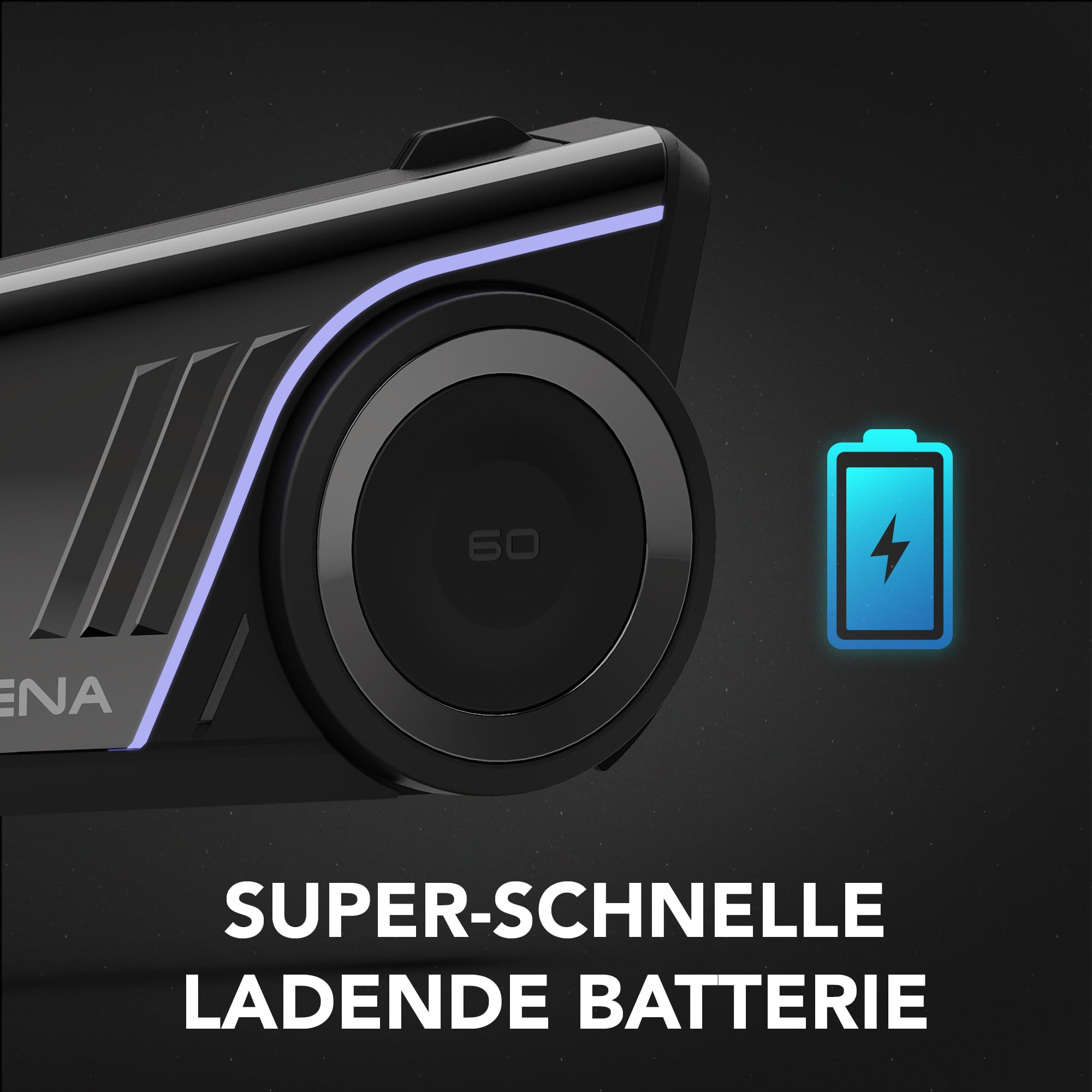 Sena 60S Motorrad-Kommunikationssystem Mesh 3.0, Wave, Bluetooth Intercom, IPX7 wasserdicht, 24 Std. Akku, 2 km Reichweite, Sound von Harman Kardon 2. Generation Helm-Kommunikationssystem 3
