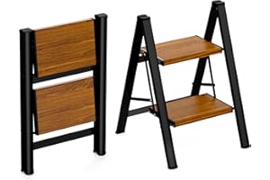 HBTower Step Ladder,Lightweight Aluminum Folding Step Stool with Anti-Slip Wide Pedal,330lbs Capacity Step Ladder for Household,Kitchen,Office - BlackWoodgrain