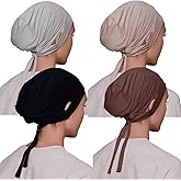 Qianmome 4 Pieces Jersey Drawstring Women Under Hijab Cap With Ear Hole Inner Hijab Cap