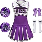 GRAJTCIN Cheerleader Outfit for Girls Cheerleading Costume Kids School Cheer Uniform Halloween Christmas Party Dress up
