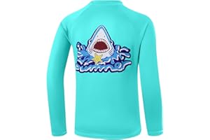 Poekuao UPF 50+ Boys Swim Shirts Rash Guard Long Sleeve Sun Protection Fishing Shirt Youth Kids SPF Shirt