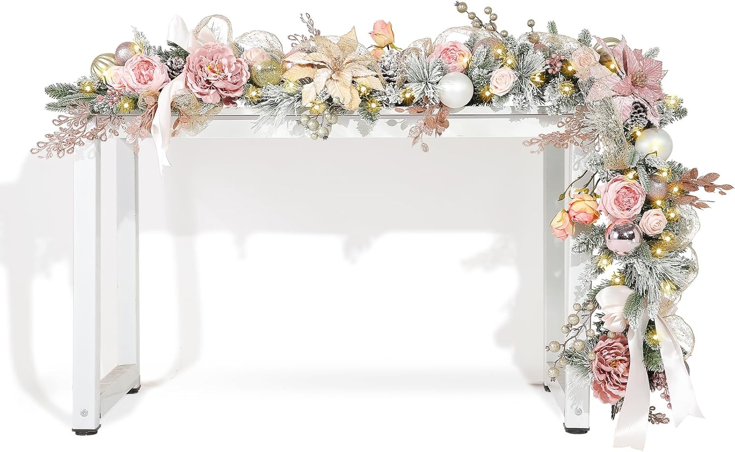 Wreaths, Garlands & Swags - WBHome Pre-lit 6 Feet/72 Inch Christmas Garland, Rose Gold Lighted Garland with 50 LED Lights for Indoor Outdoor Xmas Decor Holiday Decorations, Battery Operated (Batteries NOT Included)