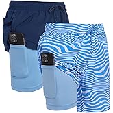 Mens 2 Pack Swim Trunks with Compression Liner Anti Chafing 7 inch Inseam Stretch Quick Dry Swim Shorts with Phone Pocket