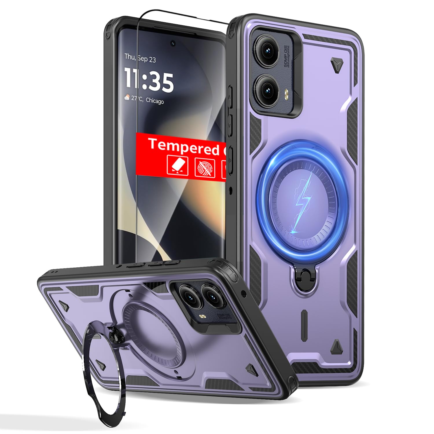 Photo 1 of THBONRA for Motorola Edge (2024) Case Magnetic Compatible with MagSafe,with 1 Screen Protectors,with Stand Ring,Phone Heavy Duty Protection Military Grade Rugged Shockproof Scratch Resistant Purple