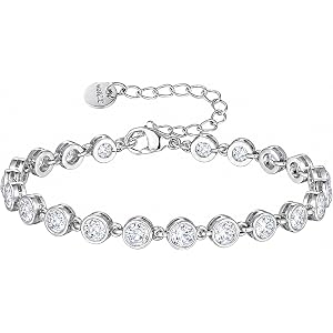 MDFUN Stainless Steel Tennis Bracelet for Women Men Adjustable, 14K White Gold Plated, Bezel Set 4.0mm Round Cubic Zirconias